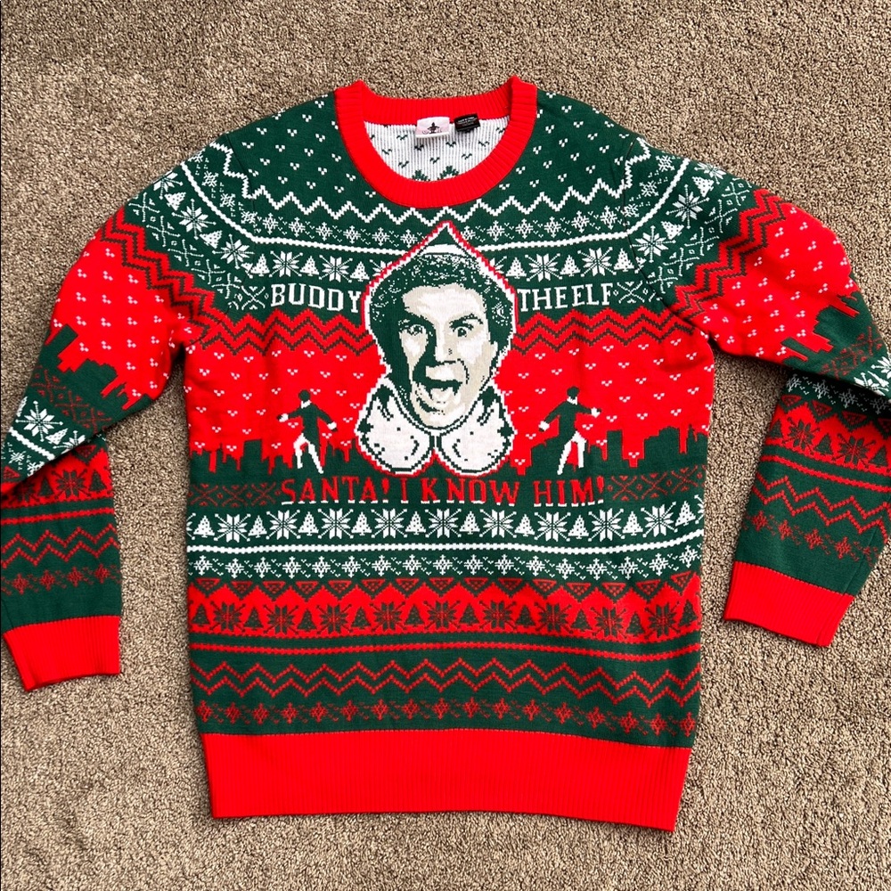Buddy the Elf green and red holiday ugly Christmas  sweater. Size Large.